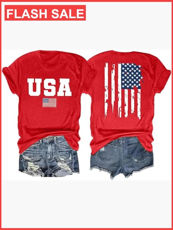 Tops - Patriotic American Flag T-Shirt for Women US Independence Day Tee